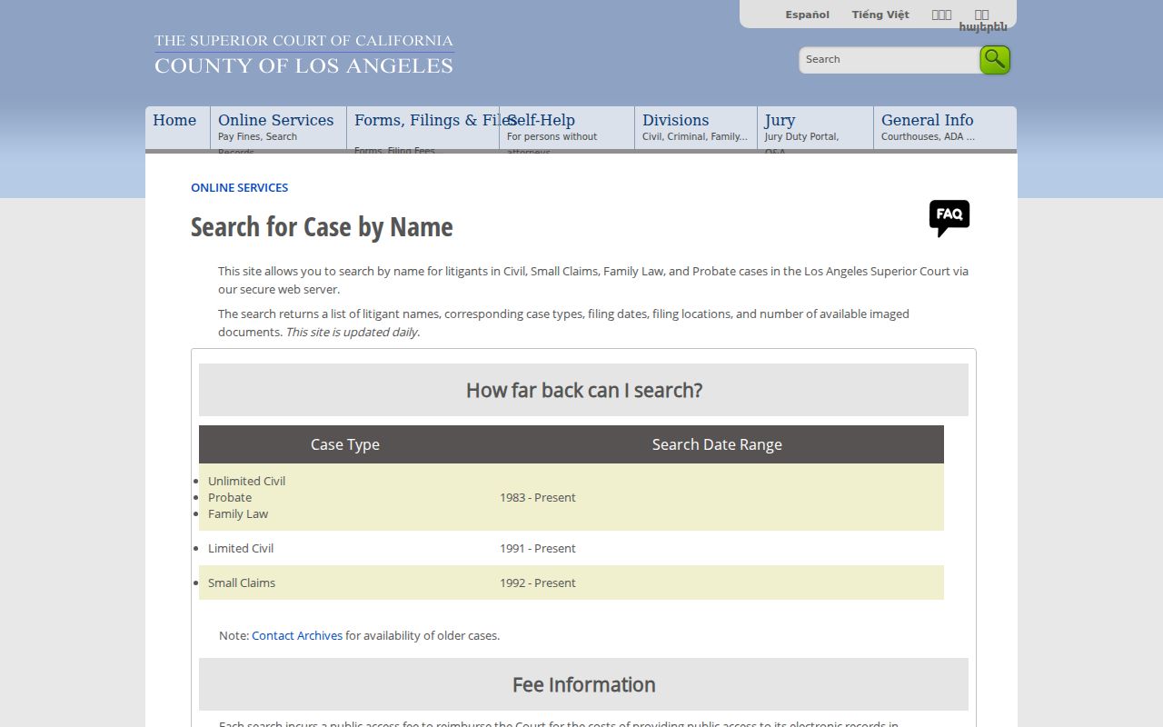 Montebello people search through the Los Angeles Superior Court name index