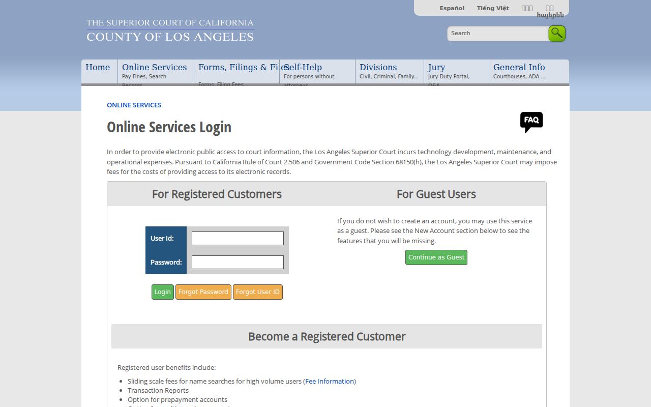 Montebello records lookup using Los Angeles Superior Court guest access