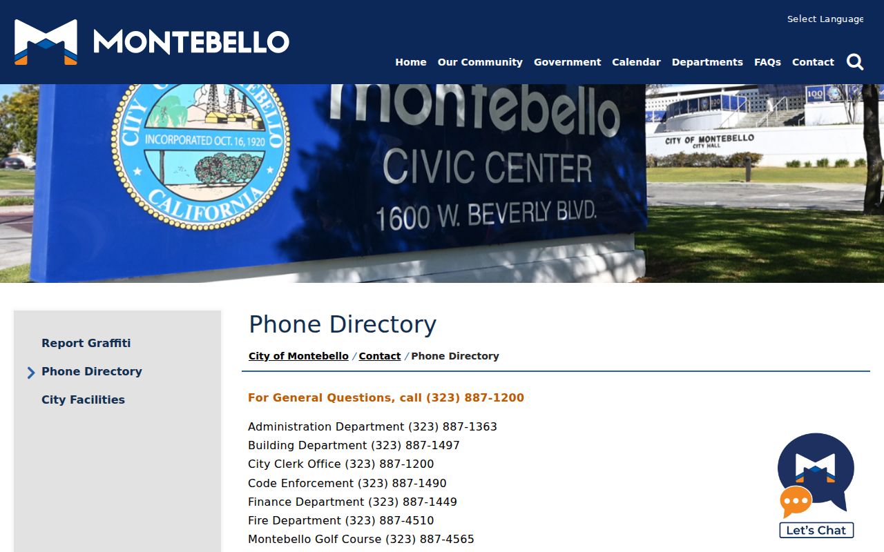 Montebello people search using the city department phone directory