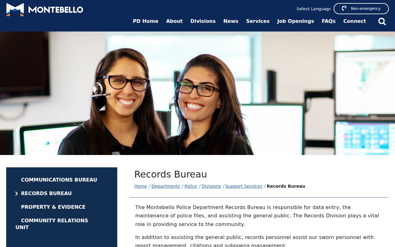 Montebello people directories Police Records Bureau listing