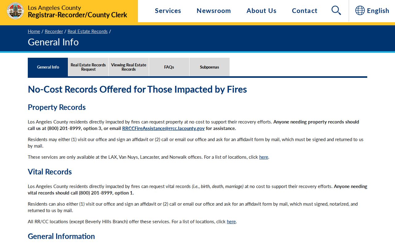 Los Angeles County real-estate access page for Montebello public records