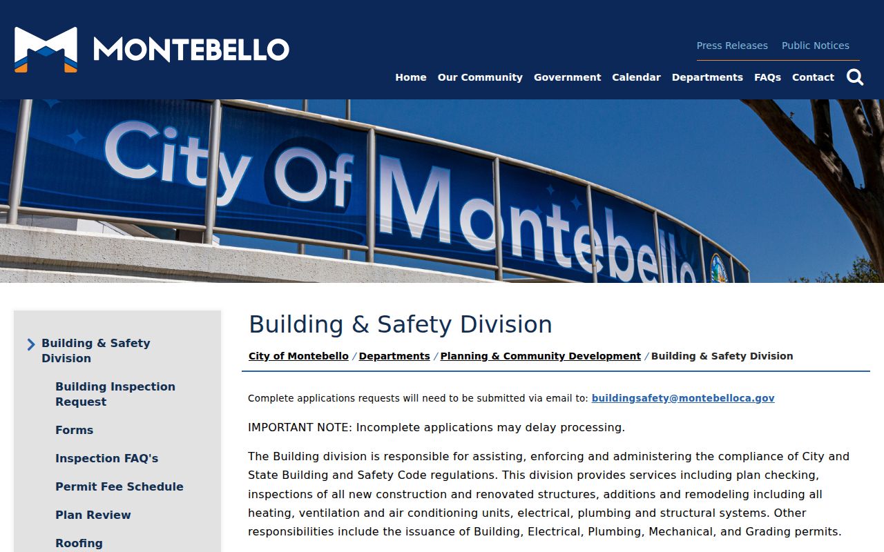 Building and Safety access details for Montebello permit records search