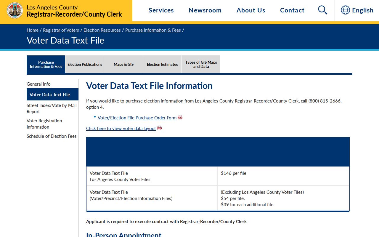 Montebello voter records data text file purchase page from LA County
